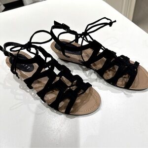 Esprit black suede gladiator cork wedge sandal size 9.5 Camilla